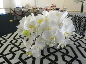 Our tall tables with orchids.
